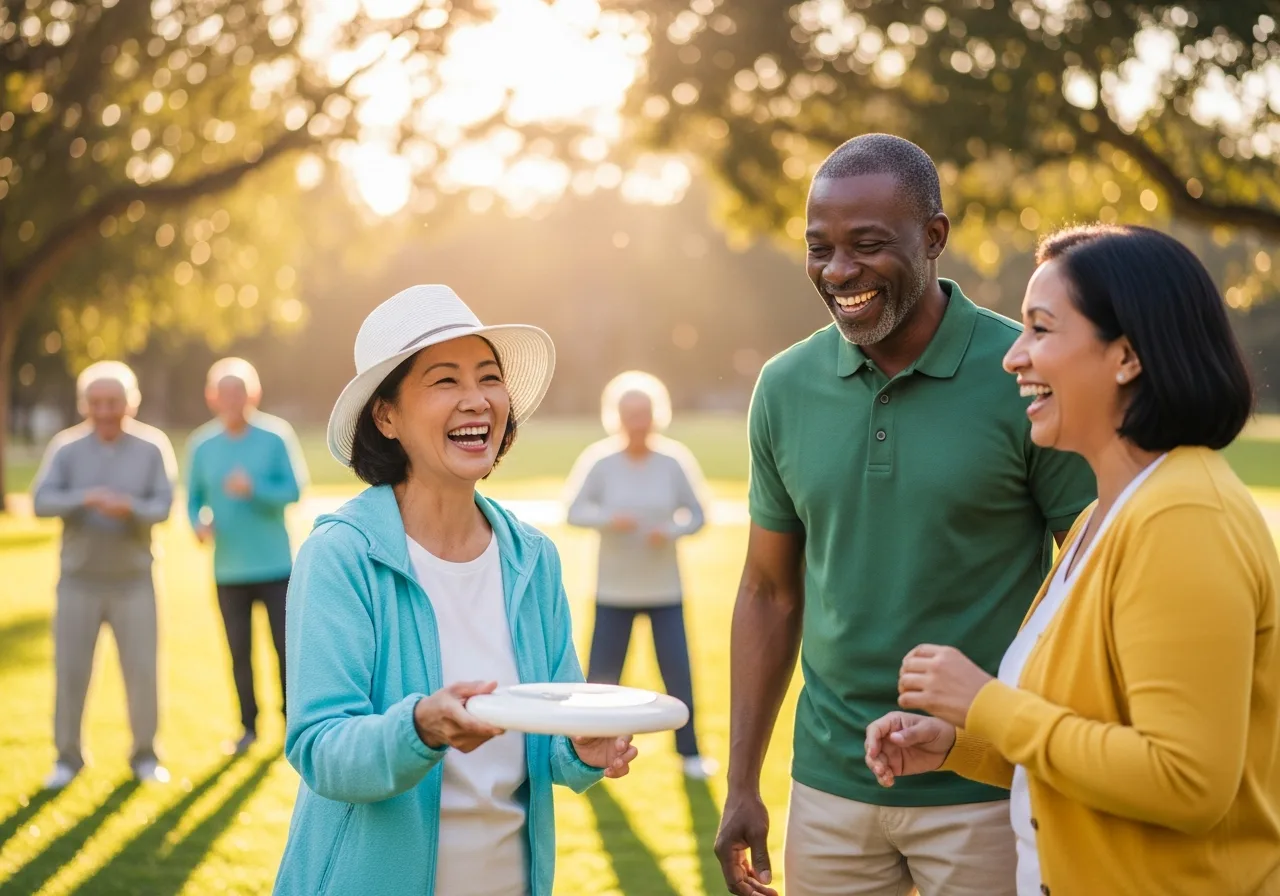 Happy seniors enjoying outdoor activities together